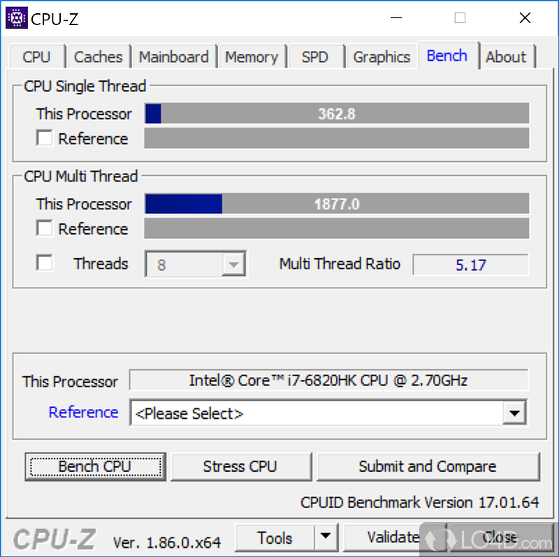 CPU-Z Bench tab