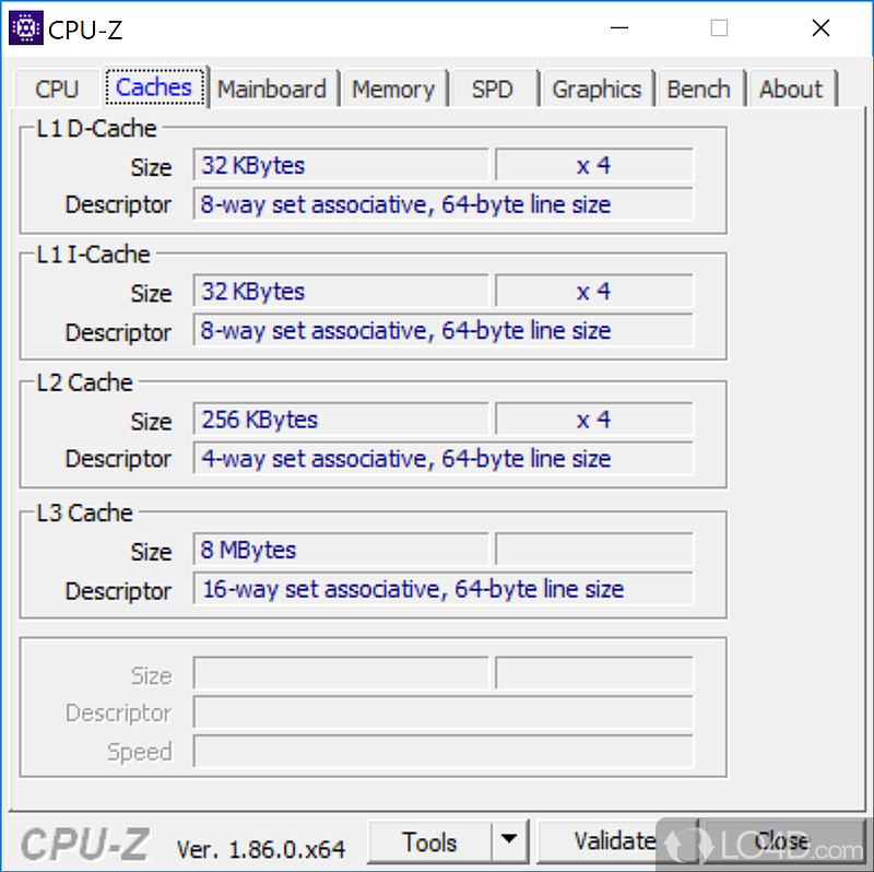CPU-Z Caches tab