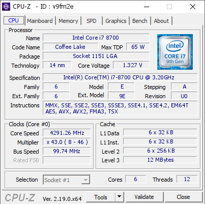 Resultat de validation CPU-Z